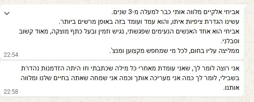צילום מסך של הודעת הוואטסאפ מרות לחי