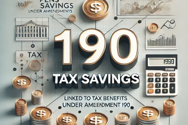 DALL·E 2024-11-22 19.47.29 - A modern and professional digital illustration representing pension savings linked to tax benefits under Amendment 190. The design includes the number