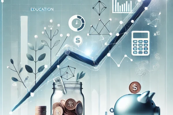 DALL·E 2024-11-22 19.57.55 - A modern and creative digital illustration combining the concepts of savings and a learning curve. The design features a graph with an upward curve sy
