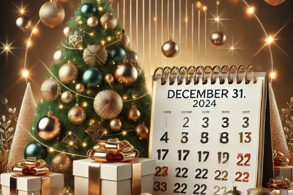 DALL·E 2024-12-16 23.39.41 - A modern and elegant illustration featuring a large and beautifully decorated Christmas tree as the centerpiece, with modern ornaments, LED string lig