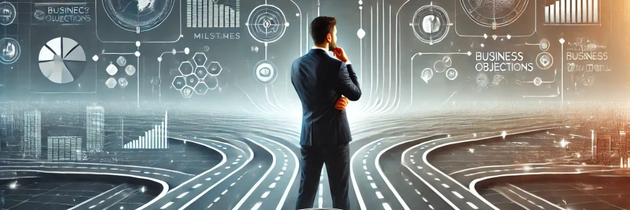 DALL·E 2025-01-06 17.26.33 – A wide, visually striking illustration of a businessman in a modern suit standing at a crossroads on a futuristic roadmap. The map stretches across th DALL·E 2025-01-06 17.26.33 - A wide, visually striking illustration of a businessman in a modern suit standing at a crossroads on a futuristic roadmap. The map stretches across th
